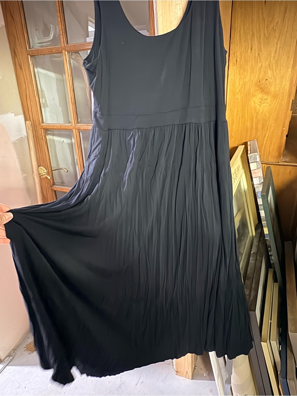 Black Tape_ Black Sleeveless Maxi Dress with Flowing Skirt